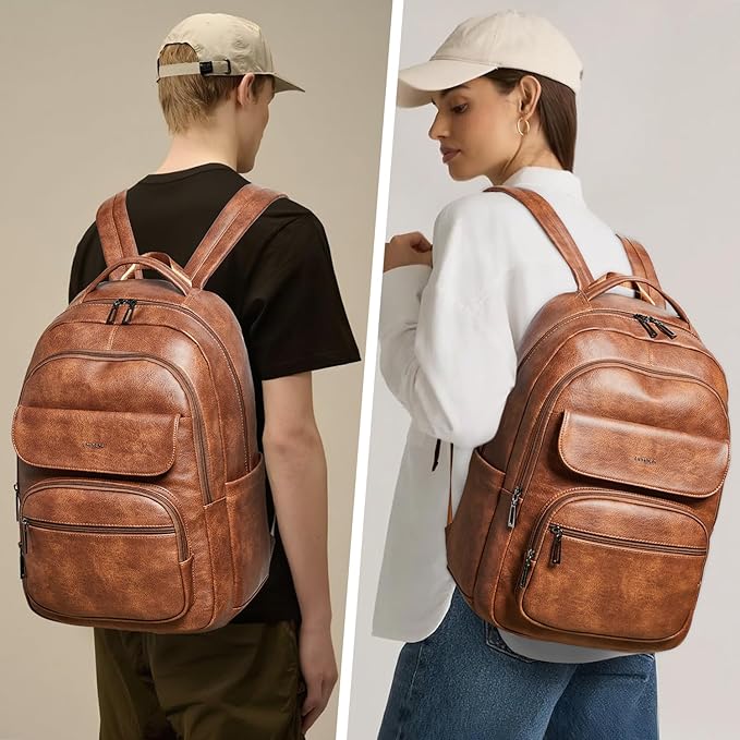 Leresas 37L Vegan Leather Backpack Purse for Women Mens Travel Backpack Work Laptop Teacher BackPack College Daypack Business Backpack Office Bag Brown