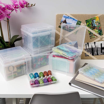IRIS USA 5" x 7" |Made in USA| Photo Organizers and Picture Storage Box with Handle, 6 Inner Cases/Containers for Tasks, Stickers, Ephemera, & Flashcards - Clear