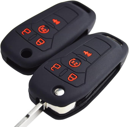 Silicone Rubber Key Fob Covers Protector for Ford F150 F250 F350 F450 F550 Raptor Ranger Transit Fusion Bronco Lightning Maverick XLT (Flip Key)