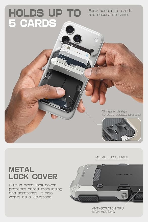 SUPCASE for MagSafe Wallet with Stand, Magnetic Wallet for Men, [Hold 5 Cards] [Adjustable Stand] [RFID Blocking] Phone Stand Credit Card Holder Tripod for iPhone 17/16/15/14/13/12 Series, Silver