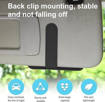 Dickno Small Leather Car Sun Visor Organizer, Multifunctional Auto Visor Document Holder with Sunglasses Clip, Universal Car Interior Organizer for Drving License, Card, Pen (Black)