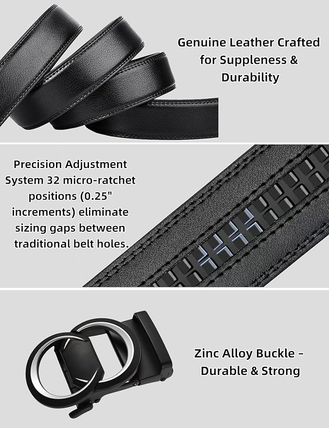 Men's Ratchet Belt Leather Belt Adjustable for Men Gift 1 3/8-Cut for Perfect Fit
