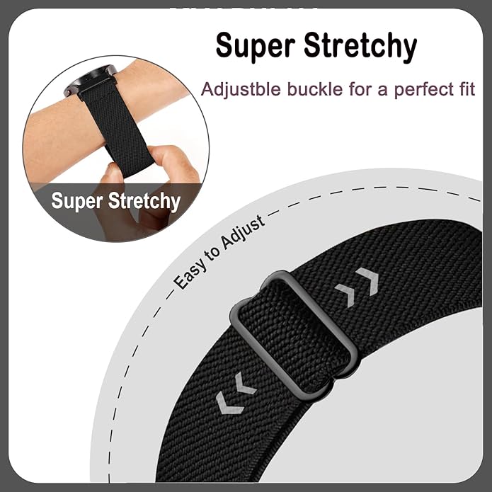 4 Pack Stretchy Watch Bands Compatible with 20mm Garmin Venu Sq/Venu Sq 2, Loop Nylon Elastic Fabric Strap for Garmin Vivomove Style/Luxe/HR Women Men