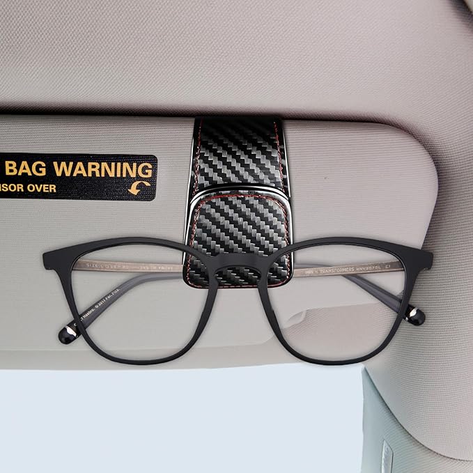 Magnetic Sunglasses Holder for Car Sun Visor, Leather Eyeglasses Clip, Secure Glasses Hanger with Ticket Card Slot