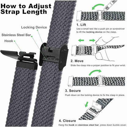 WOCCI 20mm Braided Nylon Watch Band for Men and Women, Quick Release, Black Stainless Steel Buckle (Grey)