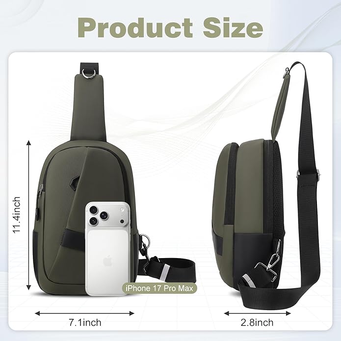 Hoedia Crossbody Sling Bag for Men Women, Shoulder Cross Body Bag EDC Back Pack with Reflective Strip and Multi-pocket