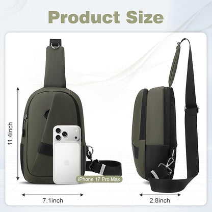 Hoedia Crossbody Sling Bag for Men Women, Shoulder Cross Body Bag EDC Back Pack with Reflective Strip and Multi-pocket