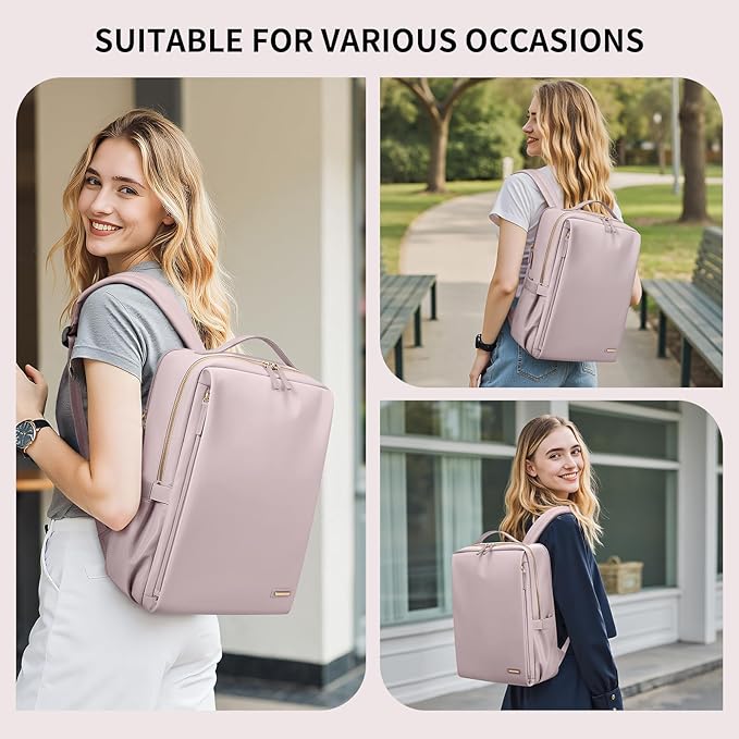 GOLF SUPAGS Stylish Laptop Backpack for Women Airline Approved Perfect for Work College and Travel Multi-Functional Casual Daypack Fits 14 Inch Notebook (Pinkish Grey)