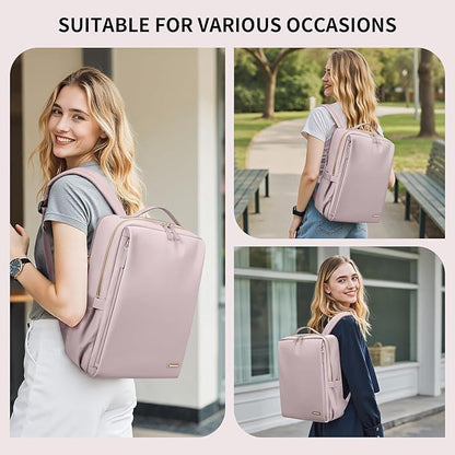 GOLF SUPAGS Stylish Laptop Backpack for Women Airline Approved Perfect for Work College and Travel Multi-Functional Casual Daypack Fits 14 Inch Notebook (Pinkish Grey)