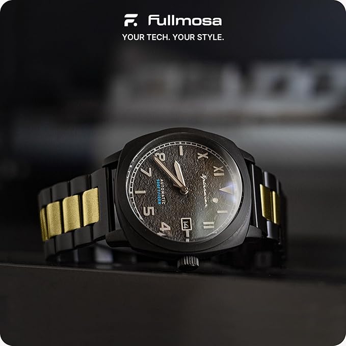 Fullmosa 20mm Stainless Steel Watch Band, Quick Release Metal Replacement Strap with Removable Links, Includes Spring Bars & Link Removal Tool for Men Women (Black+Golden)