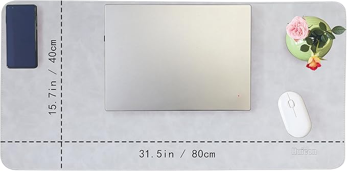 Leather Desk Mat, 31.5"x15.7" Non-Slip PU Leather Desk Pad, Thick Desk Blotter with Stitched Edge, Retro Large Mouse Pad, Laptop Pad for Office & Home Use (Light Grey)