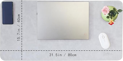 Leather Desk Mat, 31.5"x15.7" Non-Slip PU Leather Desk Pad, Thick Desk Blotter with Stitched Edge, Retro Large Mouse Pad, Laptop Pad for Office & Home Use (Light Grey)