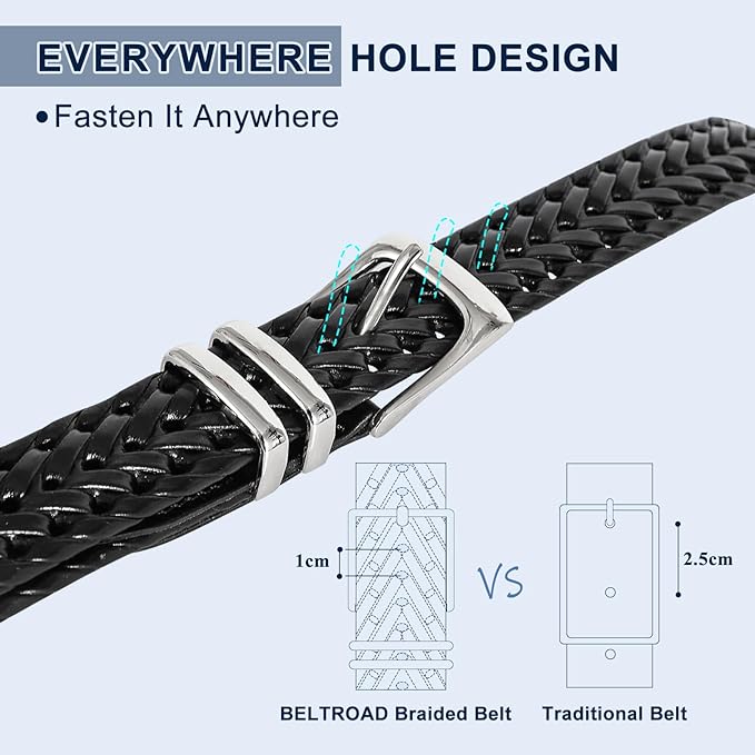 BELTROAD Braided Leather Belt for Men Casual Jeans Golf, Men's Leather Woven Alloy Buckle Hand Braided Belts Gift for Men
