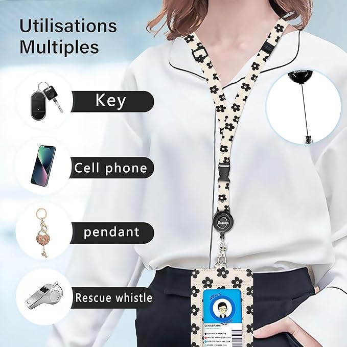 bolimoss Cute Flowers Badge Holders, Leather ID Name Badge Card Holder with Swivel Metal CLAS