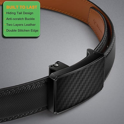 BULLIANT Men Ratchet Belt 2 Pack, Click Sliding Leather Belt Adjustable for Gift Men Dress Casual Jeans 1 3/8,Cut for Fit