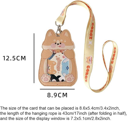 Cute Badge Holder Lanyard Cartoon Puppy ID Card Holder Kawaii ID Badge Keys Lanyard Strap Neck Lanyard PU Leather Badge Holder for Women Girls Boys (Puppy)