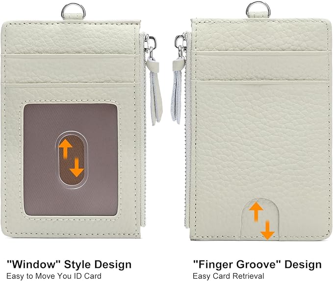 SENDEFN Retractable Badge Holder Wallet, Genuine Leather ID Card Holder with Removable Neck Lanyard Clasp, Five Card Slots, for Office Staff Women