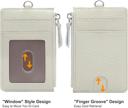 SENDEFN Retractable Badge Holder Wallet, Genuine Leather ID Card Holder with Removable Neck Lanyard Clasp, Five Card Slots, for Office Staff Women
