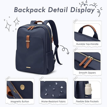 Laptop Backpack for Women,Casual Work Business Backpacks Purse Carry on Travel Backpack,15.6 Inch,Navy Blue