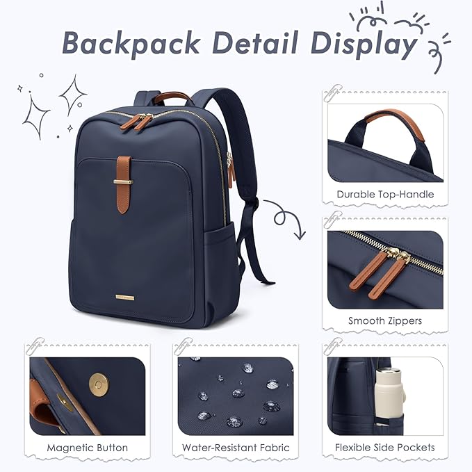 Laptop Backpack for Women,Casual Work Business Backpacks Purse Carry on Travel Backpack,14 Inch,Navy Blue