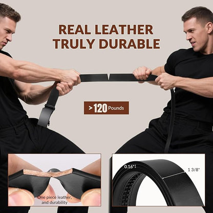 Ratchet Belt Strap, Full Grain Leather Belt Straps for Men without Buckle 1 3/8"- Replacement Strap Only