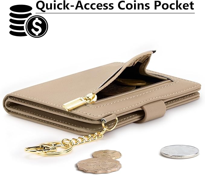Airkit Small Wallets Woman RFID Blocking Leather Credit Card Holder - with ID Window - Card Wallets for Women - with Zipper Coin Purse - Keychain Wallet