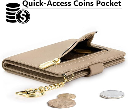 Airkit Small Wallets Woman RFID Blocking Leather Credit Card Holder - with ID Window - Card Wallets for Women - with Zipper Coin Purse - Keychain Wallet