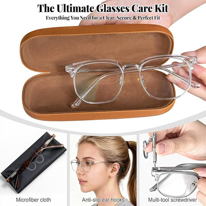 RayLove Glasses Case, 2 Pack Unisex Hard Shell Eyeglass Case PU Leather Hard Eyeglass Case with Eyewear Accessories