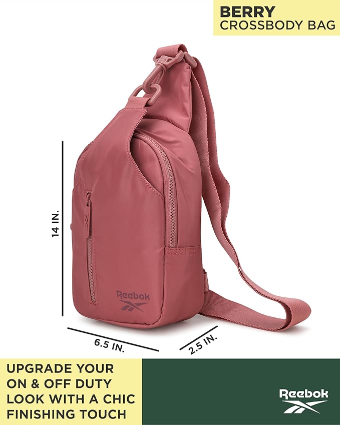 Reebok Unisex Crossbody Sling Bags – Compact Convertible Strap Cross Body Bag Travel Sling Bag - Gym & Travel Essential, Berry Rose