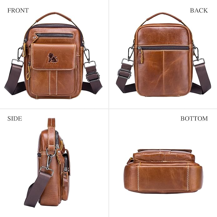 BAIGIO Genuine Leather Small Messenger Bag for Men Crossbody Shoulder Bag for Ipad MIni Handbag Man Purse for Daily Business | Genuine Leather, Small, for Ipad Mini, Man Purse, for Daily Business