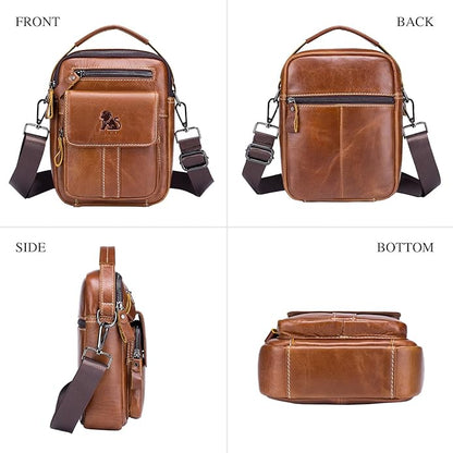 BAIGIO Genuine Leather Small Messenger Bag for Men Crossbody Shoulder Bag for Ipad MIni Handbag Man Purse for Daily Business | Genuine Leather, Small, for Ipad Mini, Man Purse, for Daily Business