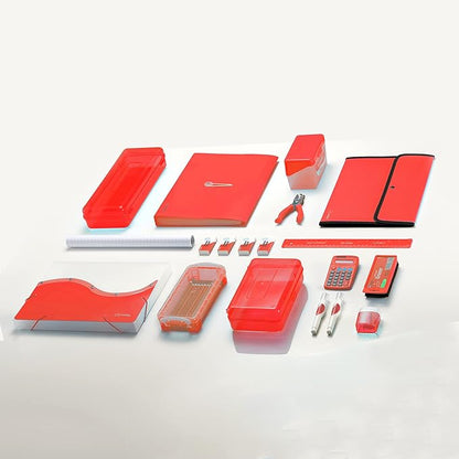 Enday Pencil Box Red, Storage Organizer Utility Box, Multipurpose Long Ruler Length School Office Supplies Plastic Pencil Case for Kids & Adults Available in Red, Pink, Green, Purple, Blue, 1PK