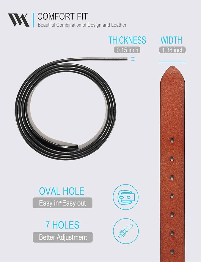 WOLFANT Two-in-One Reversible Leather Belt,100% Italian Full Grain Real Solid Leather Dress Casual Belt