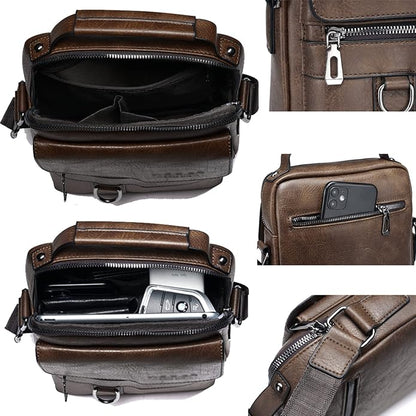 Messenger Bag for Men Crossbody Shoulder Purse Small Vintage PU Leather Satchel Pouch Side Crossover Handbag