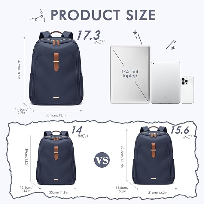 Laptop Backpack for Women,Casual Work Business Backpacks Purse Carry on Travel Backpack,17.3 Inch,Navy Blue