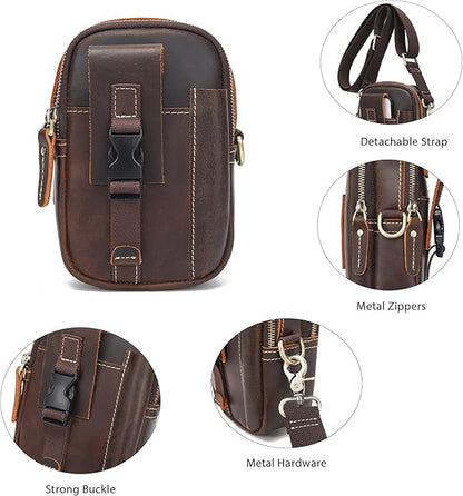 LANNSYNE Small Leather Messenger Bag, 3-in-1 Crossbody Shoulder Bag & Waist Belt Pouch, Sling Purse for Travel Business