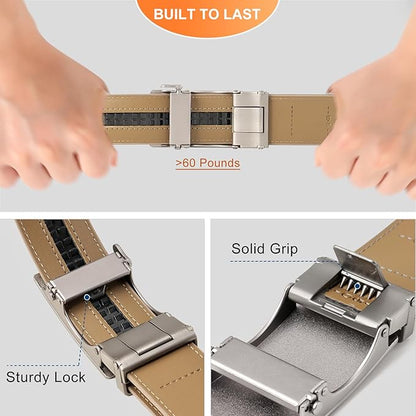 GAEKEAO Men's Belt Suede Leather Ratchet Belt for Men Micro-Adjustable Buckle for Dress, Casual & Everyday Wear, Trim to Fit