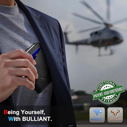 BULLIANT Men Wallet Gift Boxed,Slim Front Pocket Wallet Money Clip Card Holder 3.8"x2.7",Pop-up Access