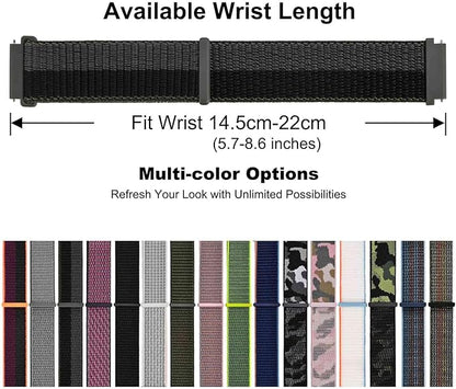 WOCCI 20mm Adjustable Nylon Watch Band, Quick Release Sport Loop Strap (Black/Grey)