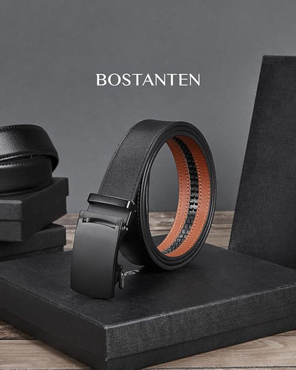 BOSTANTEN Mens Belt Leather Ratchet Belt For Men Dress and Casual with Adjustable Buckle, Trim to Fit