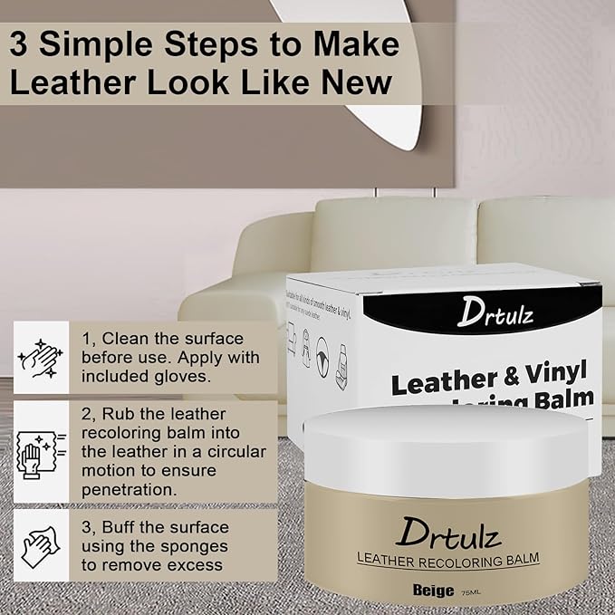 Beige Leather Recoloring Balm, Leather Color Restorer Conditioner, Leather Repair Kits for Vinyl Furniture, Sofa, Car Seats, Shoes - Repair Leather Color on Faded & Scratched (Beige)