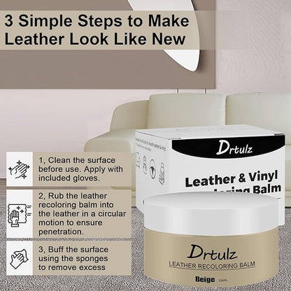 Beige Leather Recoloring Balm, Leather Color Restorer Conditioner, Leather Repair Kits for Vinyl Furniture, Sofa, Car Seats, Shoes - Repair Leather Color on Faded & Scratched (Beige)