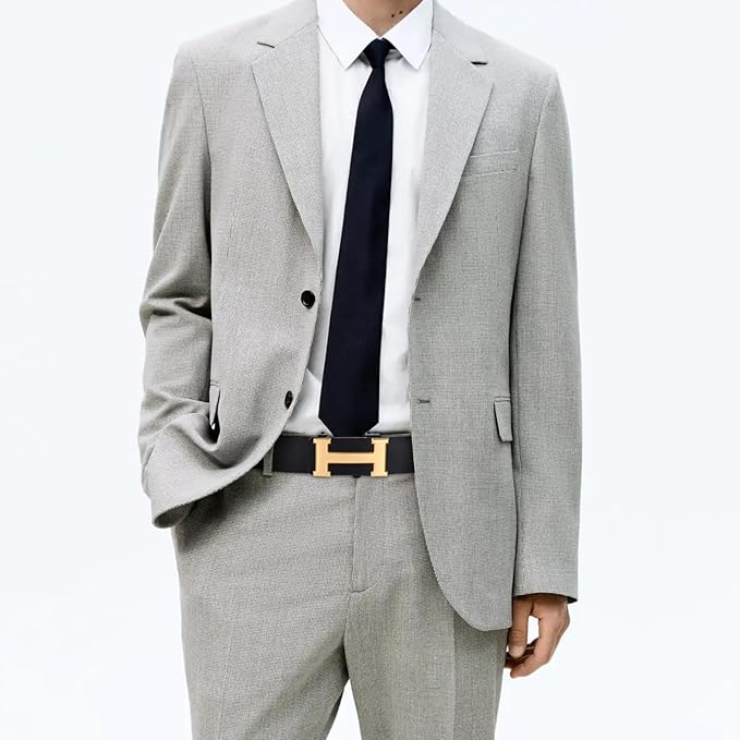Aurolran Men&Womens Leather Dress Belt Business Automatic Buckle Belt Color-Black Silver Gold