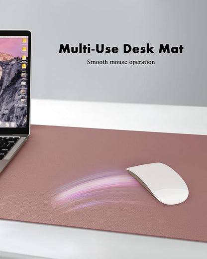 YSAGi Double-Sided Desk Pad, 23.6"x13.7" Leather Desk Mat, Eco Cork Desk Pad Protector, Large Mouse Pad for Desk, Waterproof Desk Blotter Pad, Desk Writing Pad for Office Work/Home(Pale Mauve/Cork)