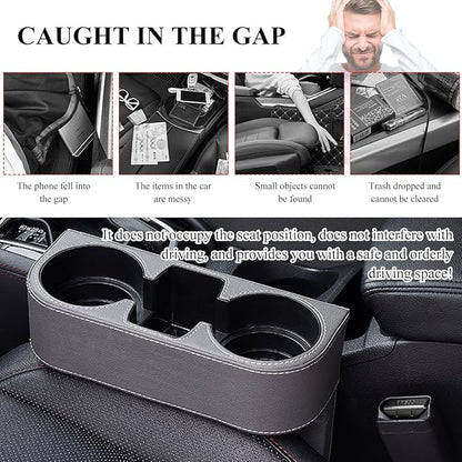 DXNQ Car Cup Holder Gap Filler Organizer, Multifunctional Auto Front Console Gap Filler with Cup Holder, Leather Extra Cup Holder Storage Box for Car Truck SUV, Car Accessories (Gray)