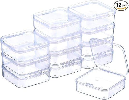 SATINIOR 12 Pack Clear Plastic Beads Storage Containers Box with Hinged Lid for Beads and More (2.12 x 2.12 x 0.79 Inch)
