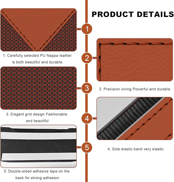 Car Sunglasses Case, PU Leather Pocket Self-Adhesive Storage Pouch for Vehicle Door Window Console, Multifunctional Vehicle Interior Organizer for Glasses Phones Wallets Keys (Brown & Orange)