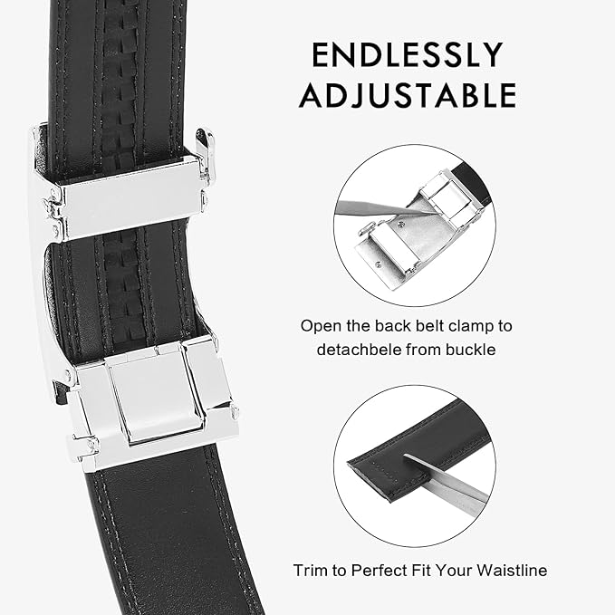 BOSTANTEN Mens Belt Leather Ratchet Belt For Men Dress and Casual with Adjustable Buckle, Trim to Fit