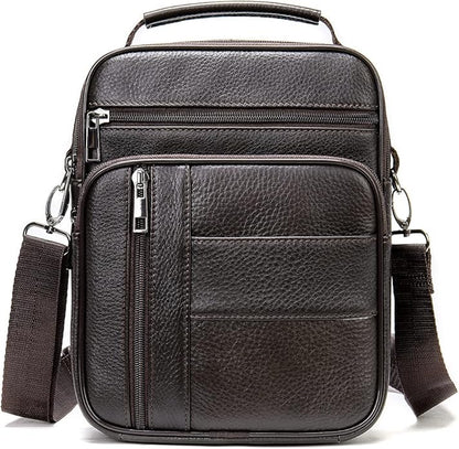 Hebetag Small Leather Sling Shoulder Bag Messenger Pack for Men Women Outdoor Travel Business