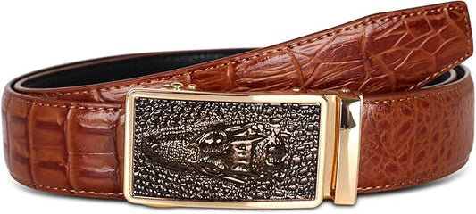 Aurolran Men&Womens Leather Dress Belt Business Automatic Buckle Belt Color-Black Silver Gold